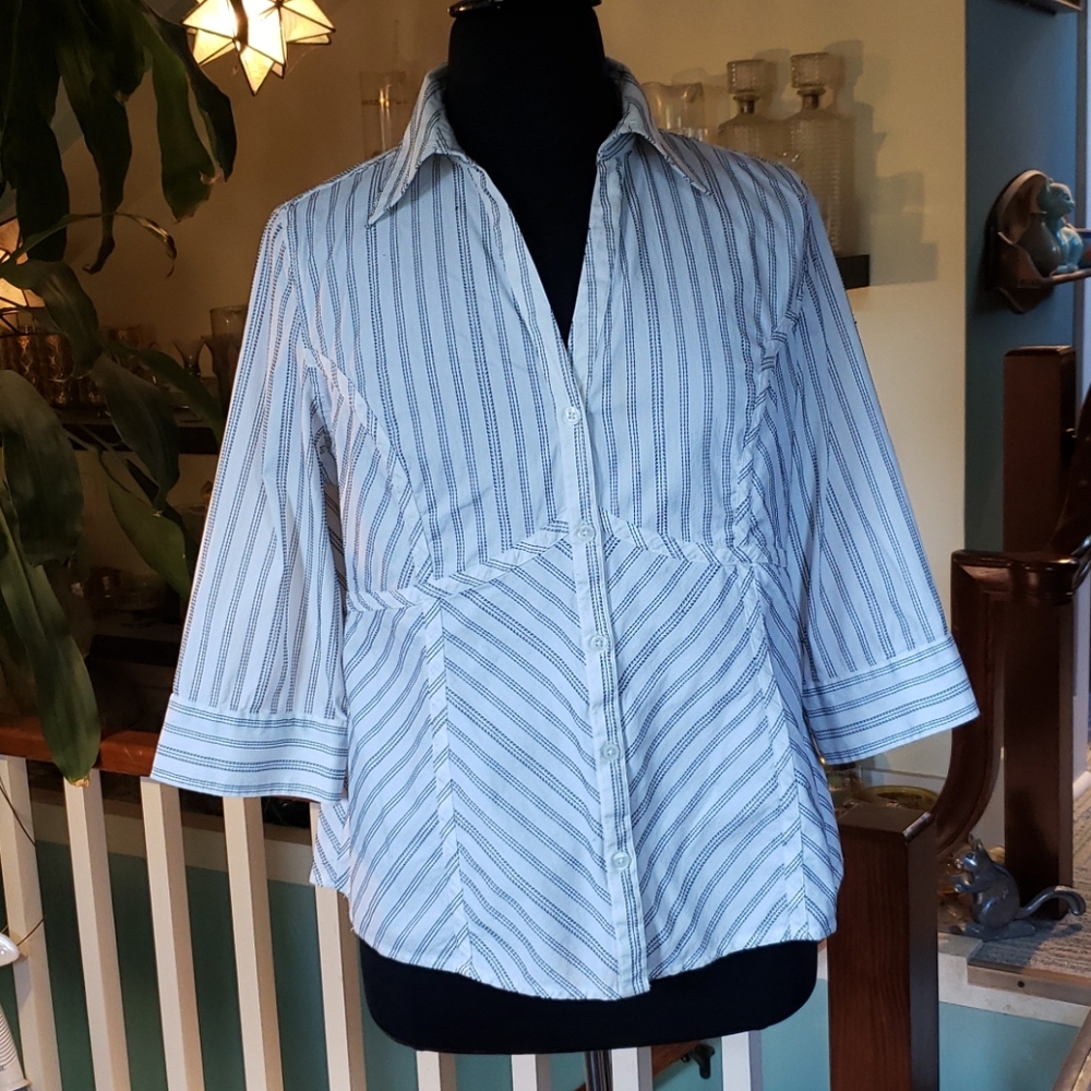 Style & Co Black And White Woven Stretch Womans Blouse